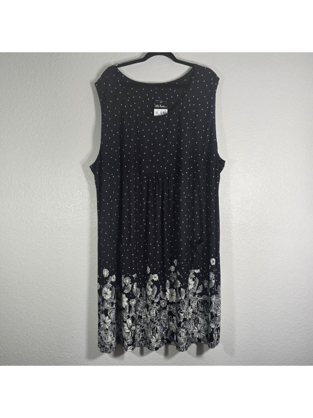 Ulla Popken Sheath Dress Women 28/30 Black Polka Dot Floral Pullover Sleeveless